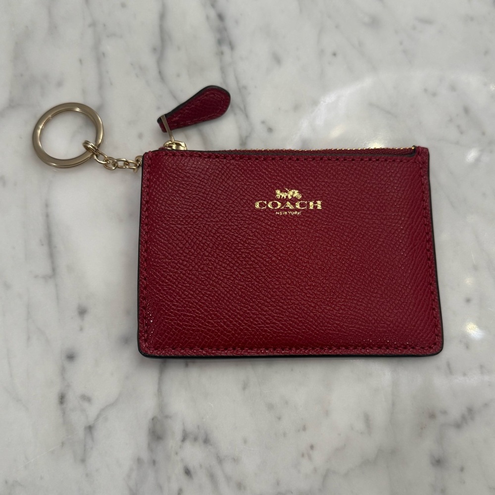 ❤️SOLD❤️ EXCELLENT NEW Coach Leather Mini Skinny ID Case Red Leather Key Pouch - Picture 2 of 7